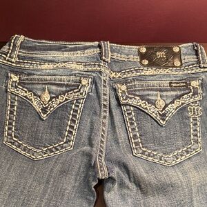 Miss Me Blue Boot Cut Jeans with White Stitching